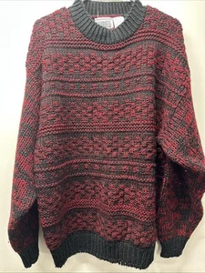 Vintage Gabrielle Sweater Mens LARGE Red Black Abstract 80's - Picture 1 of 14