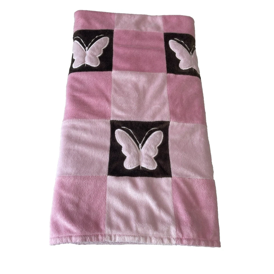 Amy Coe Edición Limitada Mariposa Bebé Manta Guardería Rosa Marrón Retazos Niña Foto 1 de 4