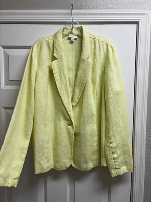 J. Jill NEW Love Linen Womens L Linen Blend Stretch One Button Blazer YELLOW - Image 1 of 4