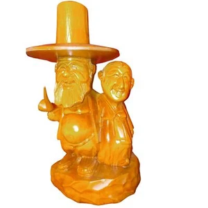 Vtg Hand Carved Folk Art Wooden Asian Man Woman Sculpture Seoul Korea 14" - Picture 1 of 10