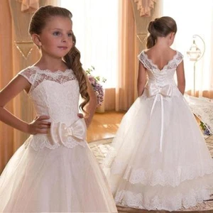 Nuevo Elegante Vestido Largo de Encaje Boda Princesa Flor Niña Vestido Fiesta Niños Ropa - Imagen 1 de 10