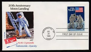 USA, SCOTT # 2419, PAUL CALLE FDC COVER OF $2.40 PRIORITY MAIL MOON LANDING 1989 - Picture 1 of 1