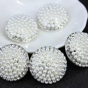 2PCS Round Faux Pearl Buttons with Shank DIY Bead Button Rhinestone Decor New - Picture 1 of 6