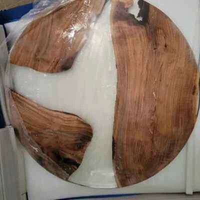 Acacia Wood Round Coffee Table Handmade Epoxy Resin Guest Room Decor - Image 1 of 4