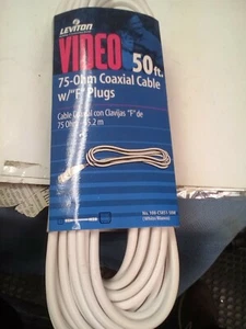 Leviton 50ft 75 ohm coaxial cable w/"f" plugs - Picture 1 of 3