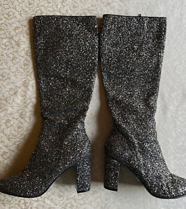 Betsey Johnson Knee High Glitter Boots 9.5 Something Blue Bridal