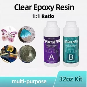 Epoxy Resin 32OZ kit,food safe,easy mixing, Crystal Clear, Glossy, UV Resistant - Picture 1 of 9