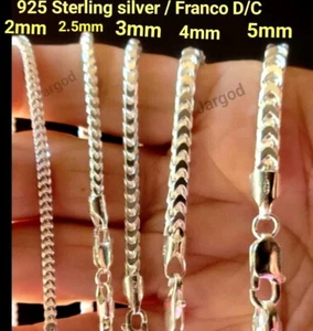 Real Solid 925 Sterling Silver Franco Diamond Cut Chain Necklace Italy Jargod - Picture 1 of 3