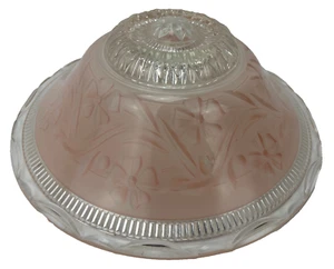 10 1/2" Vintage Rosa & Klarglas Leuchte 3 Loch Geprägtes Blumendesign - Bild 1 von 17