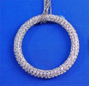STERLING SILVER PAVE SET WHITE CZ CIRCLE PENDANT, W/18" CHAIN, 1.5" DIAM - Picture 1 of 5