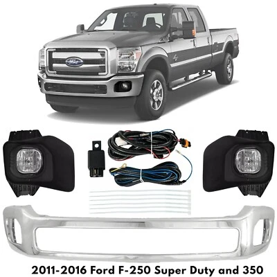 Front Bumper Chrome & Fog Lights Kit For 2011-2016 Ford F-250 Super Duty and 350 Foto 1 de 4