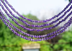 5 Strand 255 Cts Purple Amethyst Round Shape Beaded Necklace Jewelry AK 11 E544 - Picture 1 of 4