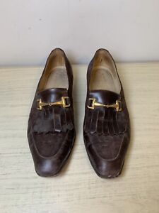 Womens Gucci Brown Leather With Gold Horsebit  Loafers Shoes US 11 Driving Shoes