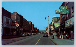 Postcard Merchant Street Ambridge Pennsylvania Krauss Sign Vintage Cars Chrome