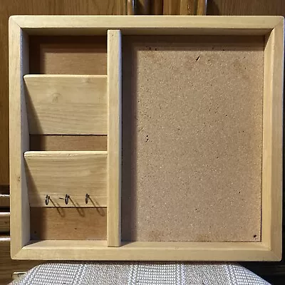 Wooden Message Board Cork Wood Key Hook Mail Letter Organizer 16.5x14.75x1.25” - Image 1 of 4