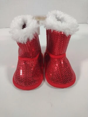 Rising Star Boots Xmas Santa Red Sequin Boots Shoes Sparkle Baby 6-9 Months  - Image 1 of 4