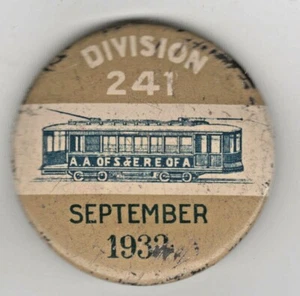 1932 ELECTRIC TROLLEY Car Union Pin! AA of S & ER of A Railway Workers Pinback - Picture 1 of 2