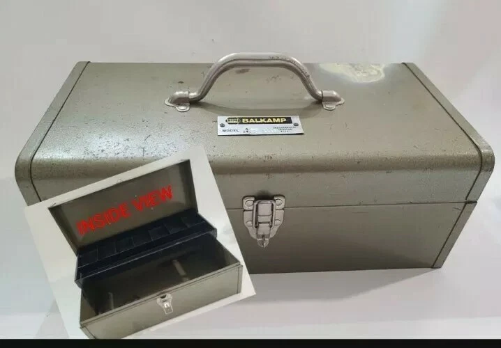NAPA Balkamp All Metal Green carry Tool Box Tackle Fishing Side Hinge Vintage  - Image 1 of 4
