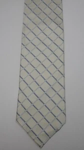 ERMENEGILDO ZEGNA WHITE w/ BLUE WOVEN CHECK 100% ITALIAN SILK NECK TIE 60 1/2" - Picture 1 of 9