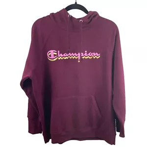 Champion Womens Fleece Hoodie Sweatshirt Red 1X Polyester Blend Kangaroo Pouch - Picture 1 of 9