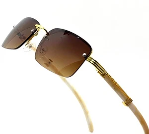 Herren Sonnenbrille Hip Hop Farbtöne Migos Quavo goldbraune Gläser randlos quadratisch NEU - Bild 1 von 44