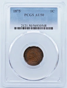 1875 Indian Head Cent 1C PCGS AU50 - U1358 - Picture 1 of 4
