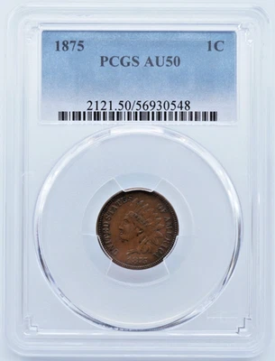 1875 Indian Head Cent 1C PCGS AU50 - U1358 - Image 1 of 4