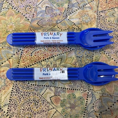 Juegos de tenedores y cucharas primarios azules hechos en EE. UU. sin BPA aptos para lavavajillas lote de 2 Foto 1 de 4