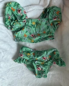 Cat and Jack Two Piece Green Floral Ruffle Peplum Swimsuit size 18 months - Picture 1 of 6
