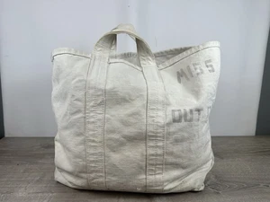 Vintage 50s Large Tote Utility Canvas White Distressed Selvedge Boat Coal Bag - Picture 1 of 7