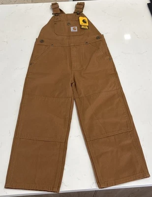 Carhartt Kids Canvas Durable Workwear Overalls Duck Bib Brown Size 5 NEW - Image 1 of 4