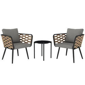 Outsunny 3 Pieces Rattan Bistro Set, Wicker Garden Furniture Set w/ Cushions - Picture 1 of 11