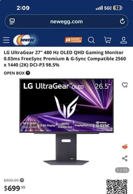 LG UltraGear 480 Hz OLED QHD Monitor 0.03ms FreeSync Premium  GSync  PLEASEread  - Image 1 of 4