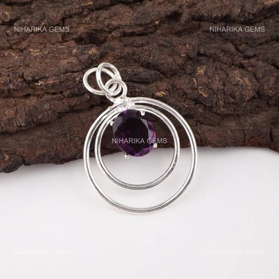 Ovale Pietra Ametista Argento Sterling Wife (Moglie) Nero Friday Etnico Pendente - Immagine 1 di 4