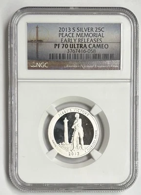 2013 S Silver 25c Peace Memorial Early Releases PF70 Ultra Cameo NGC - Image 1 of 4