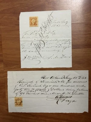 United States 1865 & 1866 On Two Old Receipts - New Orleans... - Image 1 of 2