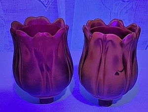 4 candelabros votivos de colección Faroy Glass TULIPÁN clavija ámbar oscuro brilla satinado ¡LEER! - Imagen 1 de 9