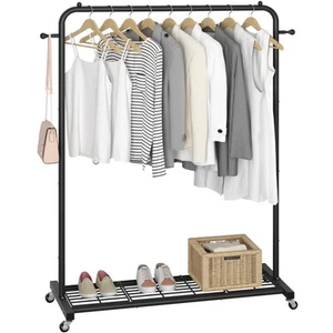 Clothing Rack on Wheels with Mesh Storage Shelf & Sturdy Metal Frame, Rolling... - Picture 1 of 9