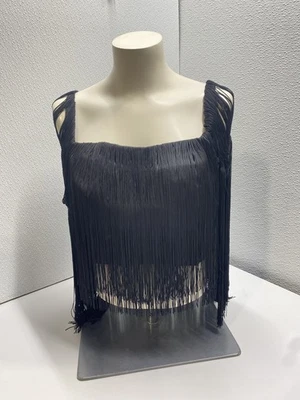 No Pise La Grama Womens Delta Top Complete Fringe Size M Black - Image 1 of 4