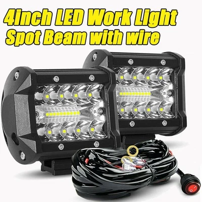 Par de 4 polegadas LED barra de luz de trabalho ponto cápsulas de inundação ajuste para Jeep ATV SUV com kit de fiação - Imagem 1 de 4