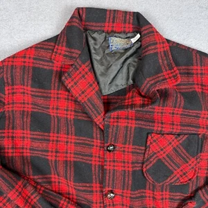 VTG Pendleton Womens L Red Tartan Plaid Virgin Wool Topster Jacket Made in USA - Picture 1 of 8