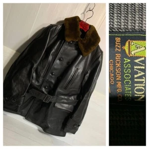 BUZZ RICKSONS Horse Leather x Mouton Collar Aviation Car Coat Men's Size 40 Used - Picture 1 of 11