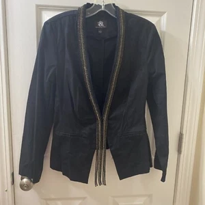 Embellished Rock & Republic Black Jacket Blazer Rhinestone Trim  Size 8 - Picture 1 of 13