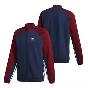 Mens Adidas Track Jacket Navy Burgundy Full Zip Retro Style Adidas Jacket NEW - Picture 1 of 3