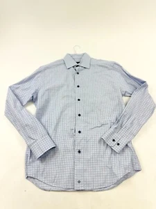 David Donahue Shirt Mens 15.5 Blue Check Dress Trim Fit Long Sleeve Button Up - Picture 1 of 14