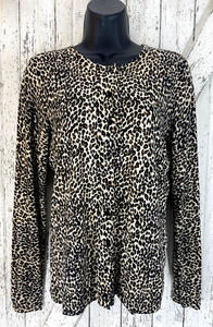 August Silk Cardigan Sweater Animal Print Button Front Womens Small Leopard - Picture 1 of 6