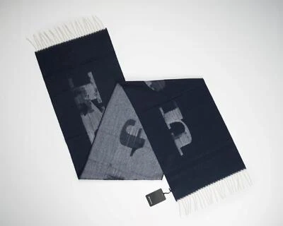 Kiton Napoli $1050 новый с Ярлыками темно-синий слоновой кости 100% кашемир бахрома шарф 72 «X 14» - Изображение 1 из 4