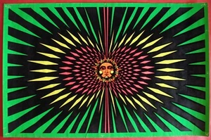 Vintage Samt HYPNOTIC SUN Schwarzlicht Poster beflockt Artko Studios 1972 Op Art - Bild 1 von 5