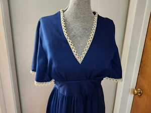 Vintage Homemade Maxi Dress 1960-70's Blue with Cape Sleeve Empire Waist Small - Picture 1 of 5