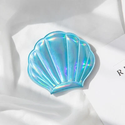 Espejo cosmético compacto con forma de concha de mar PU espejo de maquillaje de doble cara regalo para niñas Foto 1 de 4